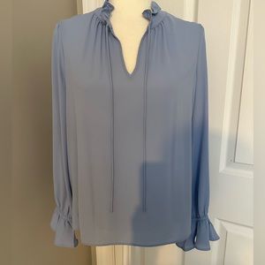 NWT J.Crew Blue Drapey Ruffle Tie-Neck Top